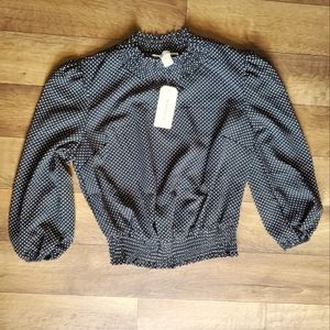 Monteau Black and White Polka Dot Long Sleeve Blouse Size Medium Swiss Dots